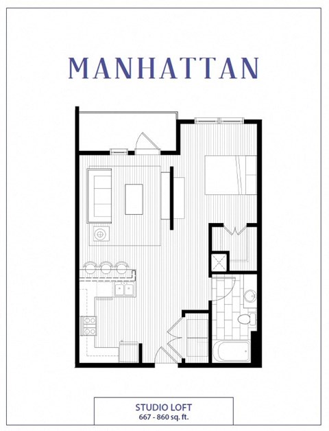 Floor plan for studio, 1 bath, 700 sqft